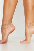 Boohoo Silver Diamante Layered Anklet