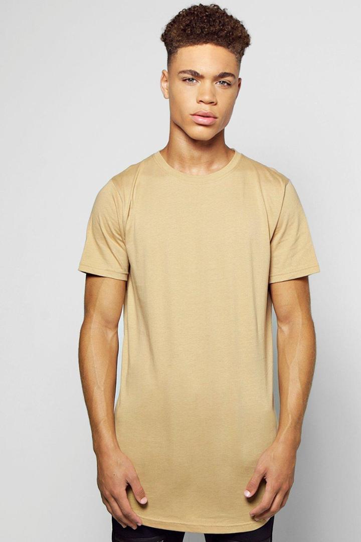 Boohoo Longline Scoop Hem T Shirt Stone