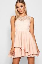 Boohoo Lace Top Layer Skirt Skater Dress