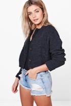 Boohoo Amelia Cropped Cable Cardigan Charcoal