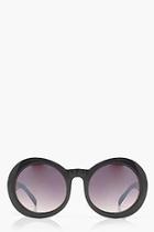 Boohoo Eva Black Oversized Retro Round Sunglasses