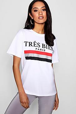 Boohoo Petite Nina Tres Bien Paris Slogan Tee