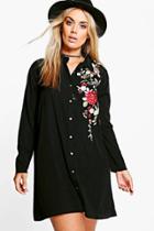 Boohoo Plus Carey Embroidered Shirt Dress Black