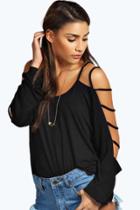 Boohoo Sophie Strappy Sleeve Loose Fit Top Black