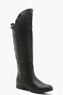 Boohoo Knee High Rider Boots With Buckle