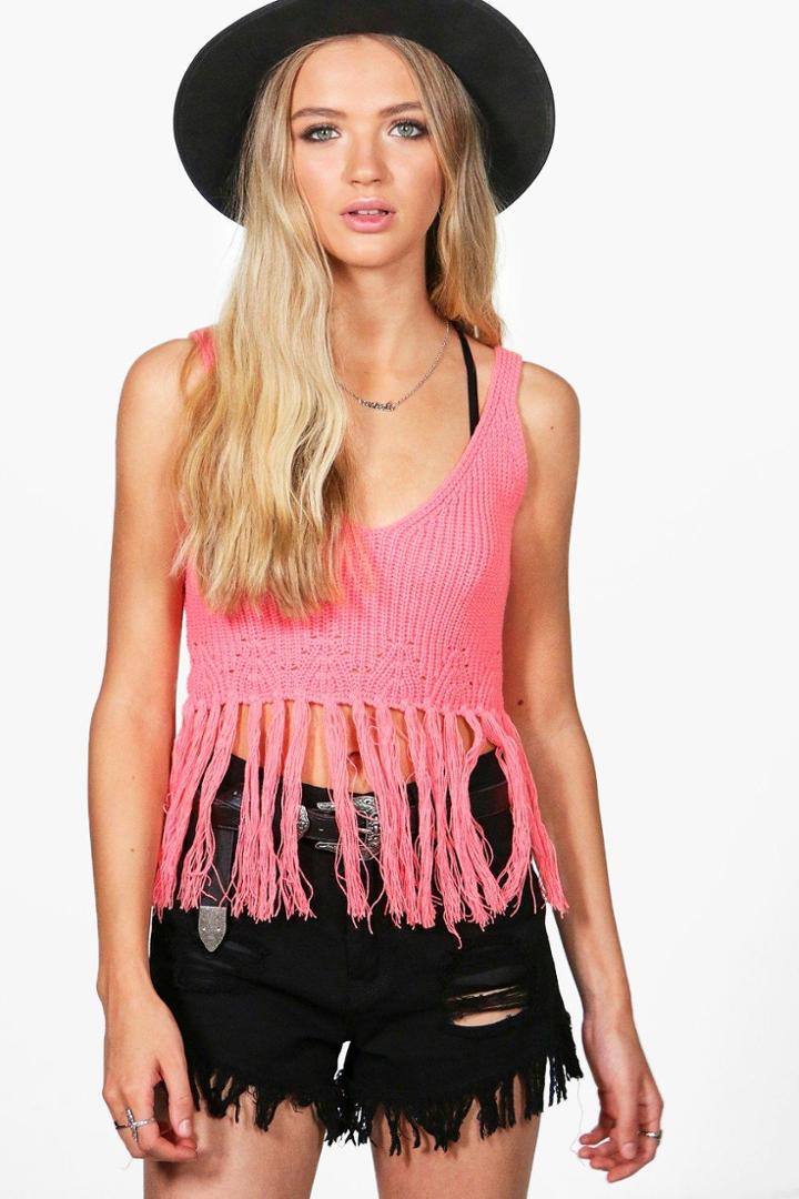 Boohoo Niamh Tassel Hem Tank Top Coral