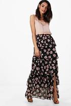 Boohoo Large Floral Ruffle Tiered Maxi Skirt