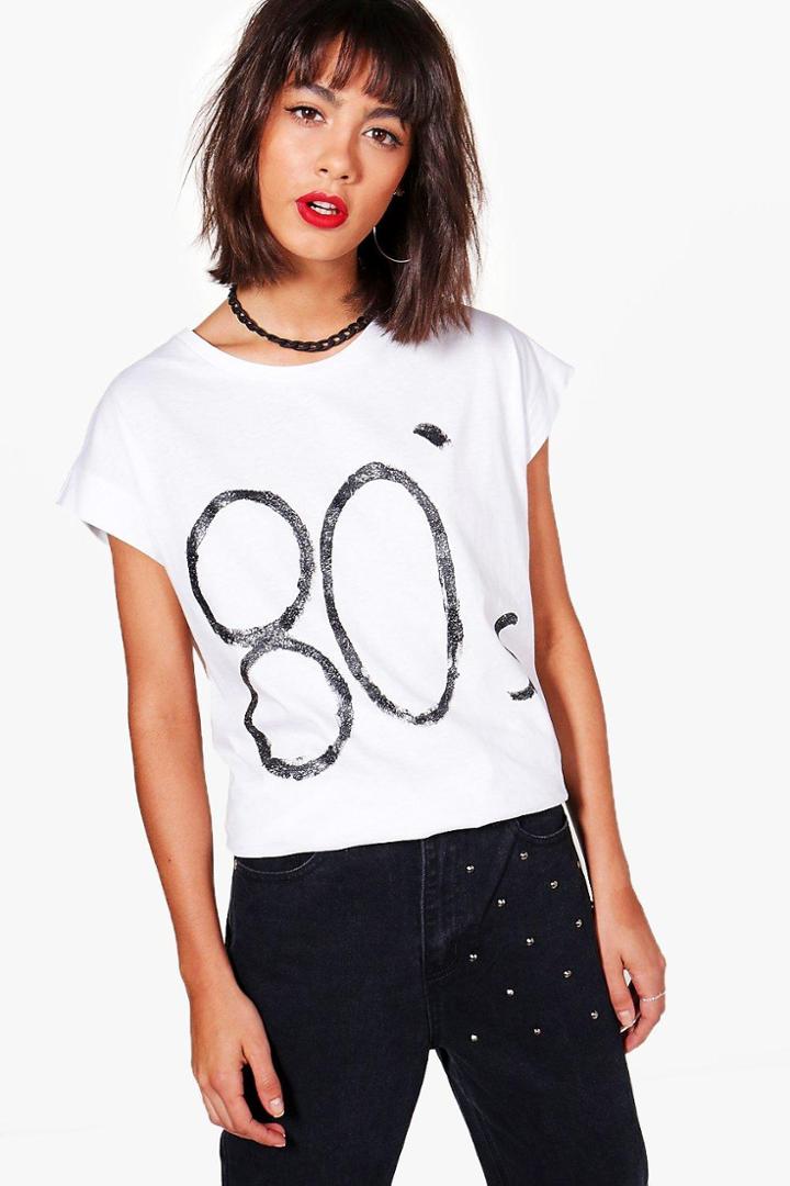 Boohoo Bethany Glitter Graffiti T-shirt White