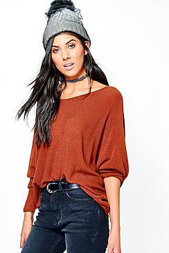 Boohoo Sarah Rib Knit Batwing Jumper
