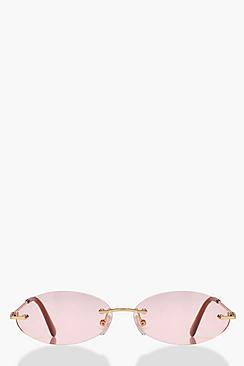 Boohoo Emma Frameless Pink Skinny Oval Sunglasses