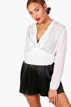 Boohoo Draped Long Sleeve Blouse