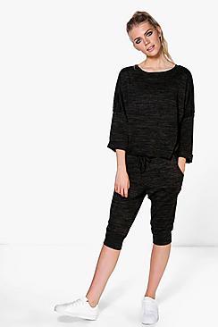 Boohoo Rebecca Raw Edge Hem Crop Jogger Lounge Set