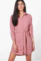 Boohoo Jemma Tie Front Shirt Dress Lilas