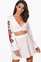 Boohoo Danielle Embroidered Sleeve Crop Top & Skirt Co-ord Set Ivory
