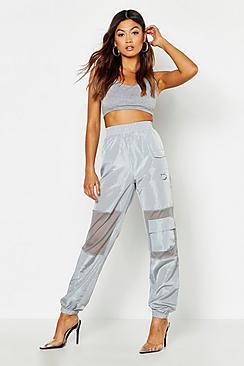 Boohoo Fishnet Panel Cargo Pocket Shell Joggger