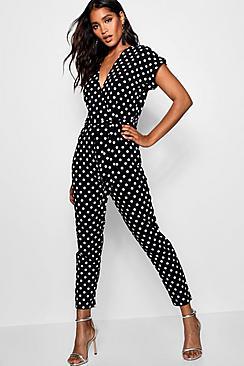 Boohoo Wrap Tie Spot Detail Jumpsuit