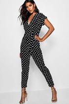 Boohoo Wrap Tie Spot Detail Jumpsuit