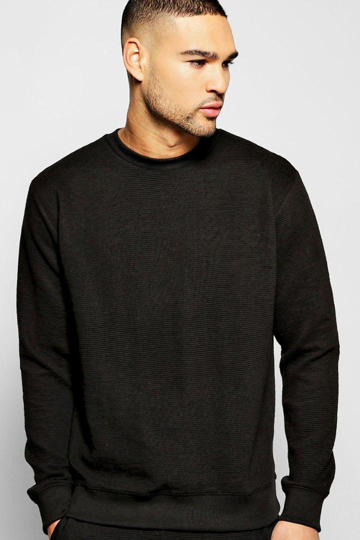 Boohoo Crew Neck Ottoman Rib Sweatshirt Black