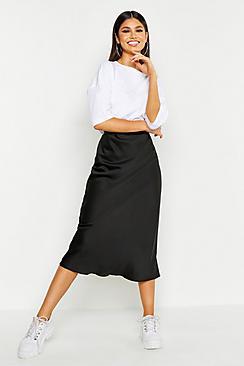 Boohoo Bias Cut Satin Midi Skirt