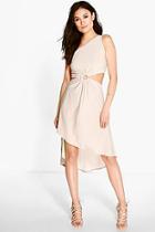 Boohoo Eve One Shoulder Asymmetric Waist Detail Midi Dress