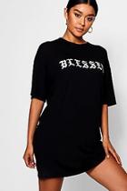 Boohoo Beth Blessed Slogan Oversized T Shirt Dress