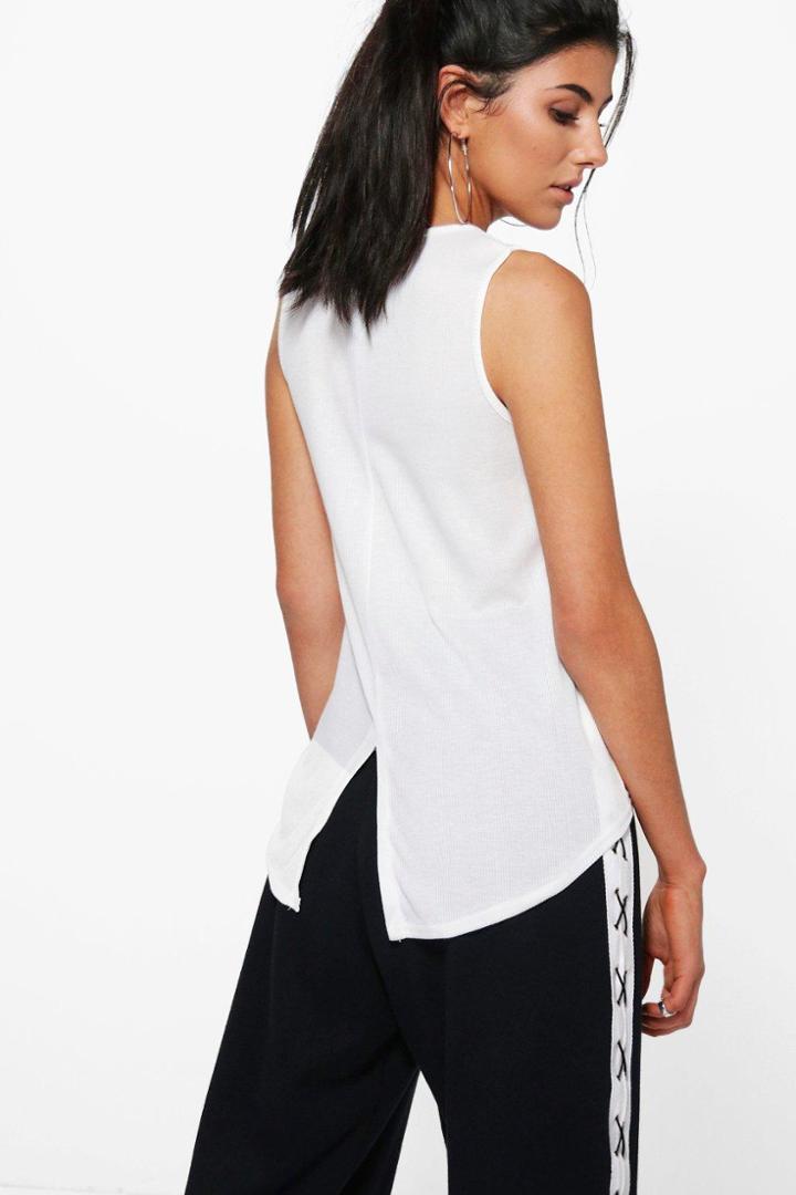 Boohoo Raegan Split Back Rib Tank Top White