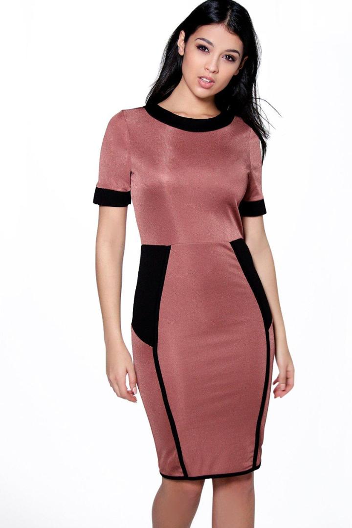 Boohoo Lorna Contrast Panelled Midi Dress Rose