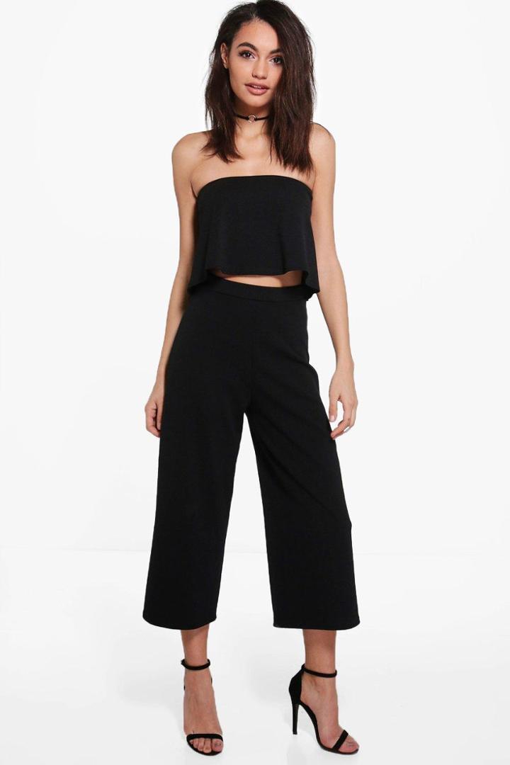 Boohoo Cari Bandeau Top & Culottes Co-ord Set Black