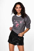 Boohoo Francesca Slogan And Print Sweatshirt Grey