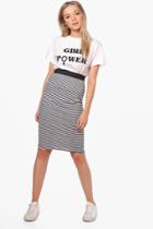 Boohoo Frances Navy Stripe Midi Skirt Navy