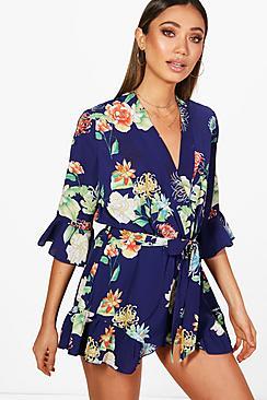 Boohoo Emily Floral Kimono Style Playsuit