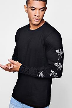 Boohoo Long Sleeve Crew Neck T-shirt With Sleeve Print