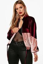 Boohoo Plus Lelia Velvet Colour Block Bomber Jacket