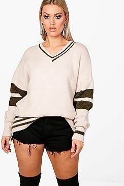 Boohoo Plus Rachel Varsity Stripe Sleeve Jumper