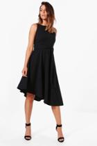 Boohoo Poppy Asymetric Formail Midi Skater Dress Black
