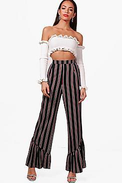 Boohoo Megan Woven Stripe Exterme Frill Trouser