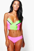 Boohoo Cyprus Longline Contrast Strap Underwired Bikini Coral