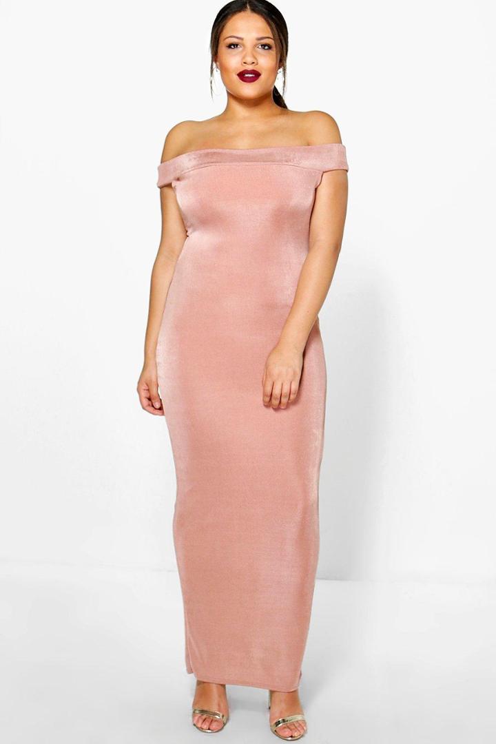 Boohoo Plus Bethany Off The Shoulder Slinky Maxi Dress Rose