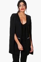 Boohoo Charlotte Zip Detail Longline Tailored Crepe Cape