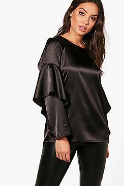 Boohoo Woven Ruffle Sleeve Top