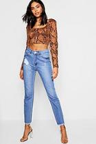 Boohoo High Waisted Distressed Slim Straight Leg Jeans