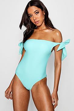 Boohoo Mexico Bardot Tie Swimsuit