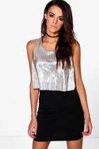 Boohoo Tiana Layer Metallic Pleat Bodycon Dress Black