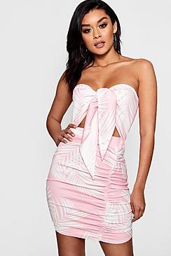 Boohoo Talia Strapless Tropical Print Bodycon Dress