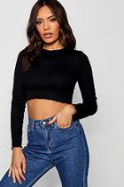 Boohoo Rib Long Sleeve Lettuce Hem T-shirt
