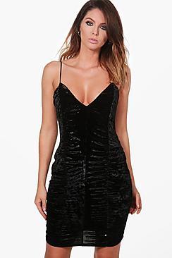 Boohoo Anna Ruched Velvet Bodycon Strappy Dress