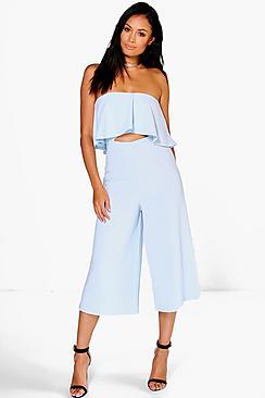 Boohoo Ria Peplum Bandeau Cut Out Culotte Jumpsuit