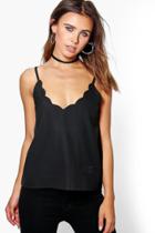 Boohoo Petite Rosa Scallop Edge V Neck Camisole Black