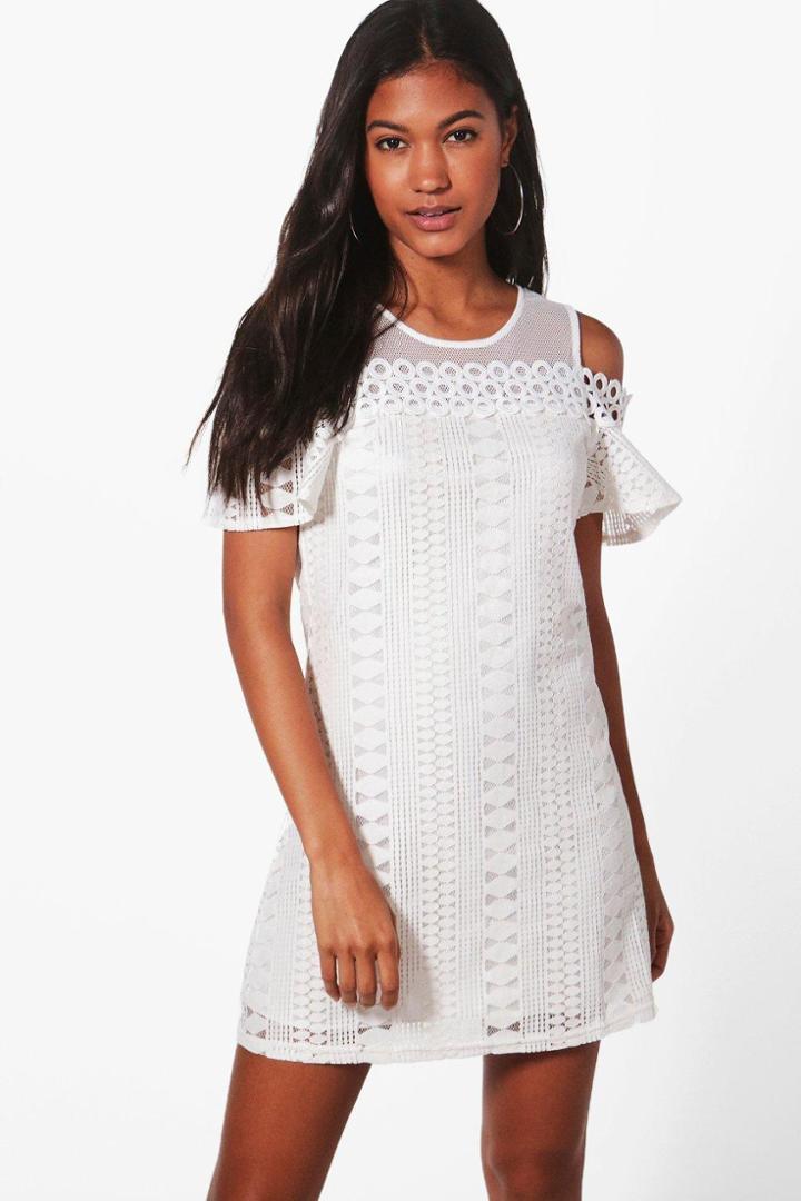Boohoo Lizzie Woven Cold Shoulder Dress White