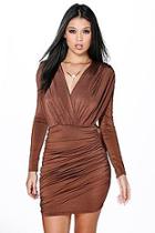 Boohoo Mara Slinky Wrap Long Sleeve Bodycon Dress